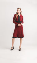 Collared Knit Zip Dress with Pleated Skirt