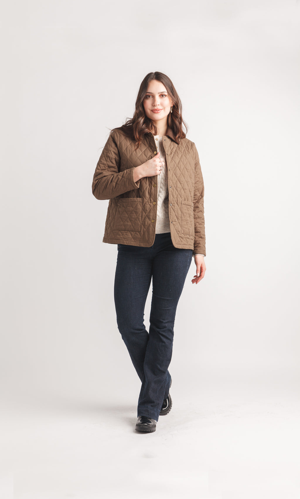 Barn Coat with Corduroy Collar and Pockets