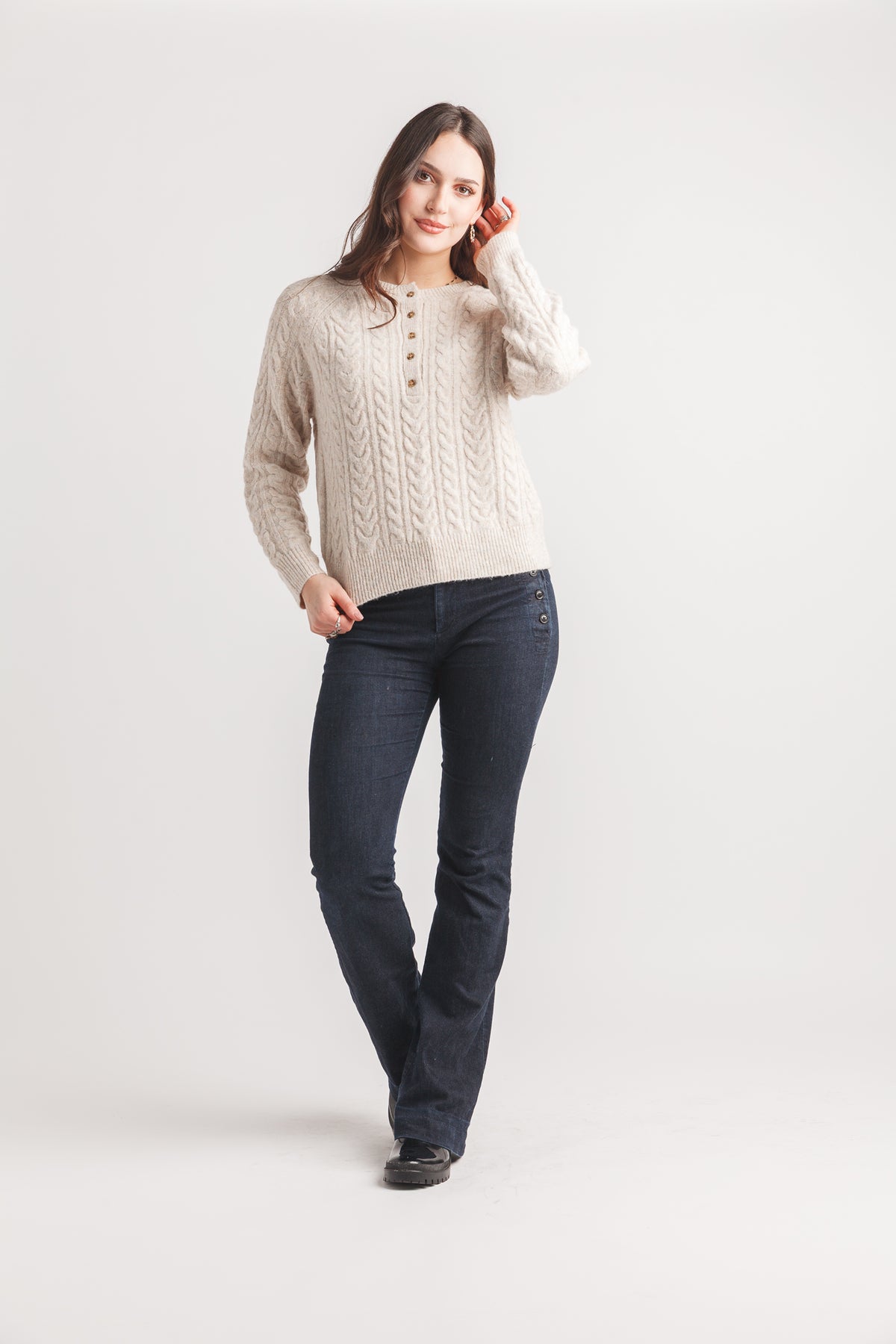 Henley Cable Knit Sweater