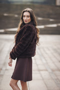 Short Faux Fur Collared Jacket with Pockets