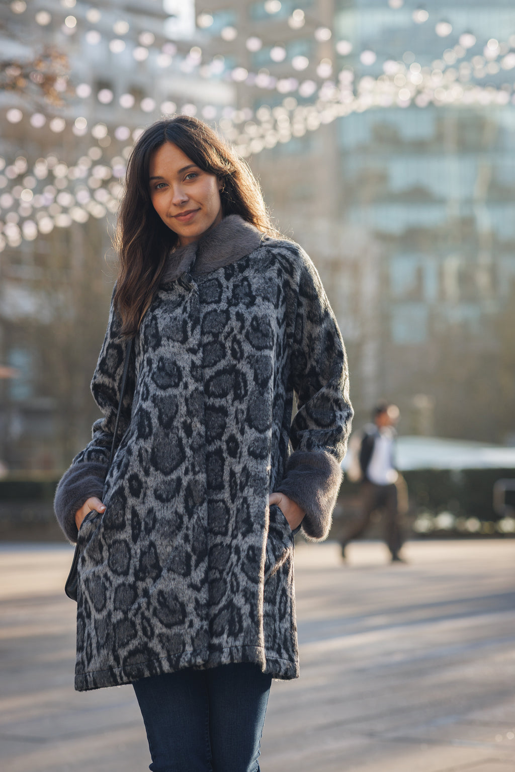 Leopard Coat with Faux Fur Trim