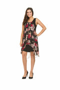 Burgundy Floral Georgette Overlay Dress