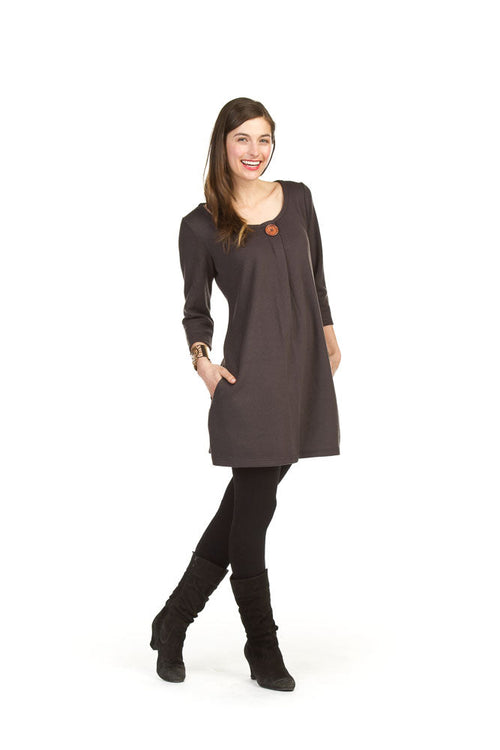 3/4 Sleeve One Button Dress With Pocket