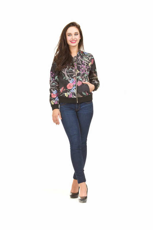 BLACK Floral Print Bomber Jacket