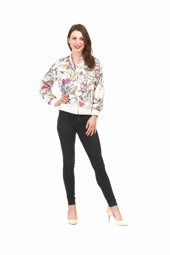 WHITE Floral Print Bomber Jacket