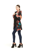 BLACK Floral Raincoat with Drawstring Waist