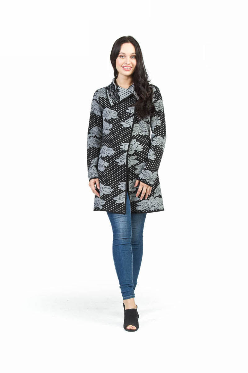 BLACK Head In The Clouds Rose Print Tapestry Jacket