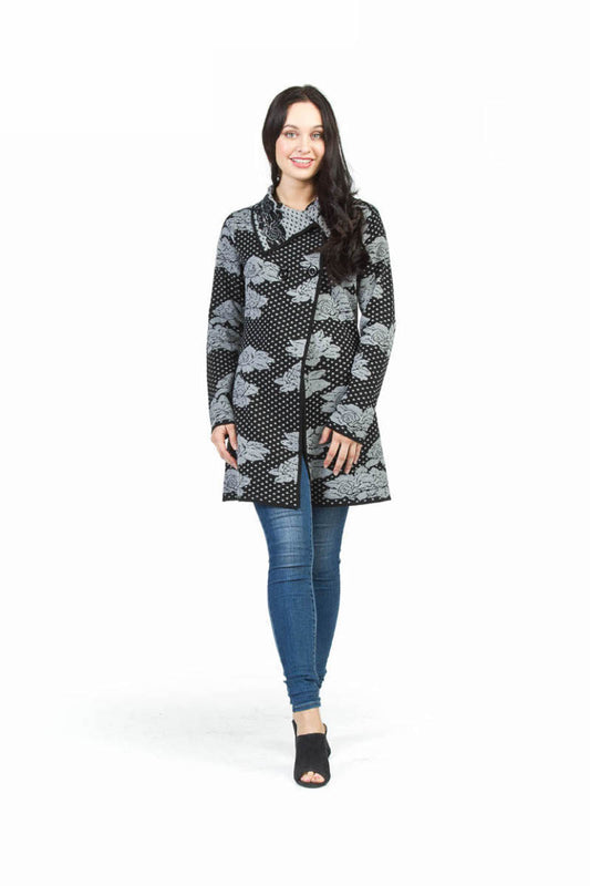 BLACK Head In The Clouds Rose Print Tapestry Jacket