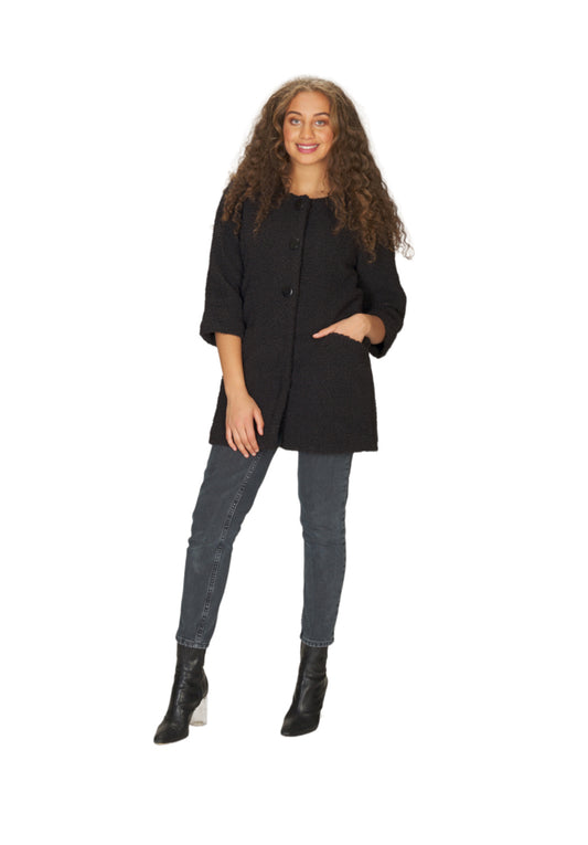 BLACK Boucle Furry Look Jacket