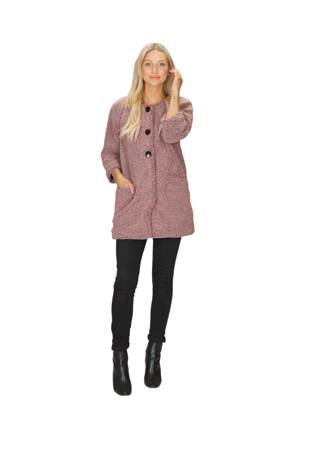 BLACK Boucle Furry Look Jacket