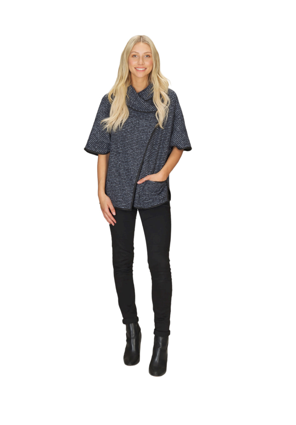 Blue Textured Cape w PU Trim