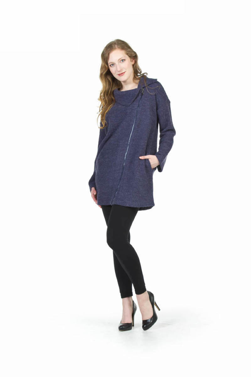 NAVY Zip Close Foldover Collar Sweater Jacket