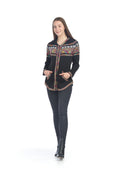 Black Soft Fairisle Zip-Up Jacket with Colorful Trim