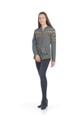 grey Soft Fairisle Zip-Up Jacket with Colorful Trim
