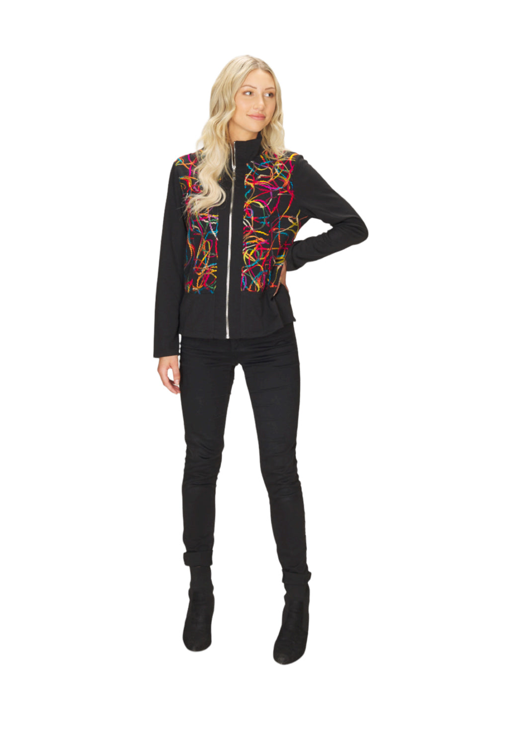 Black Bomber Style Jacket with Yarn Accent