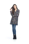 Black Printed Pleated Jacket with Button Detail