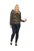 camoflauge Faux fur Lined Camo Jacket with Removable Hood