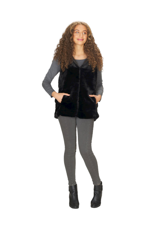 BLACK Fur Vest with Hood