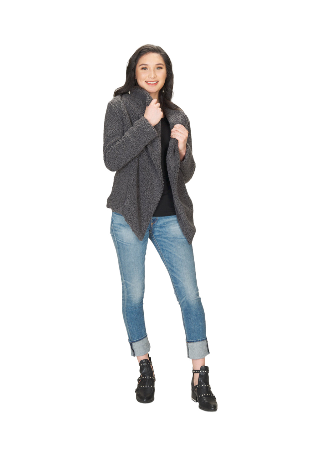 grey Boucle Drape Jacket