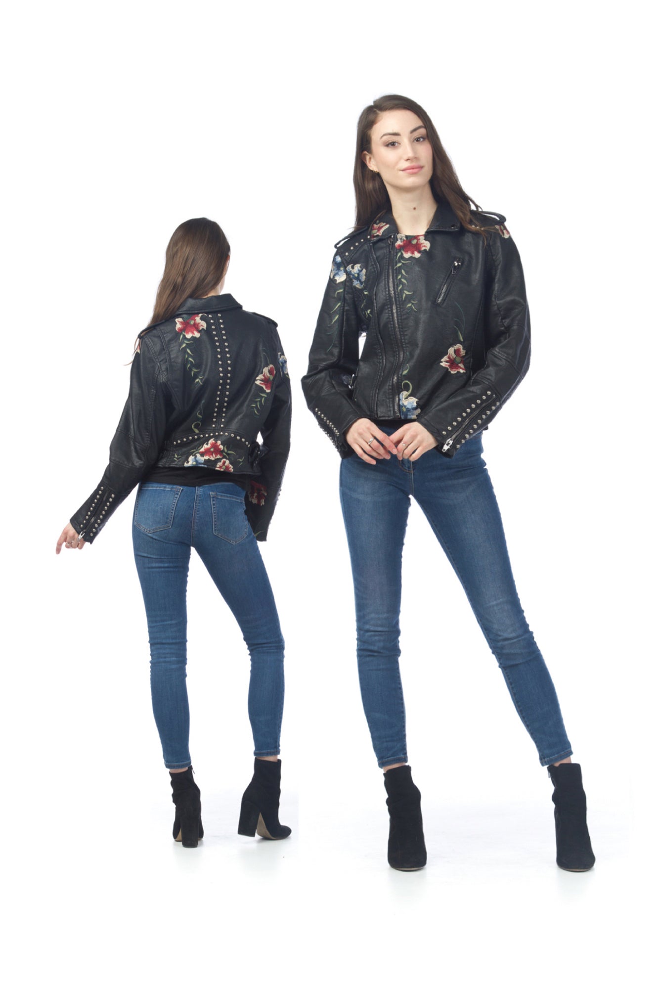 BLACK Embroidered and Studded Leather Jacket