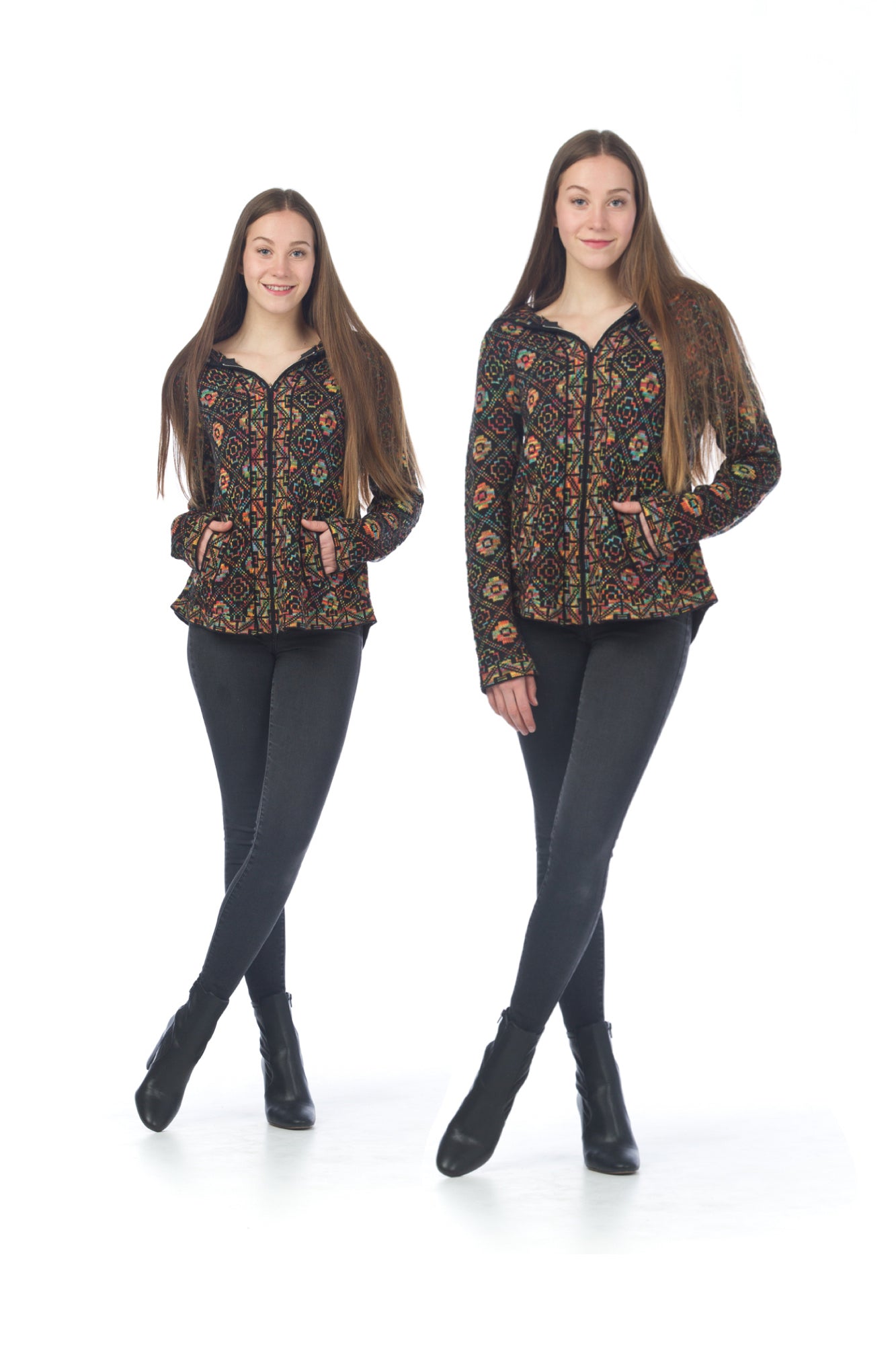 Black Fairisle Print Zip Jacket with Hood