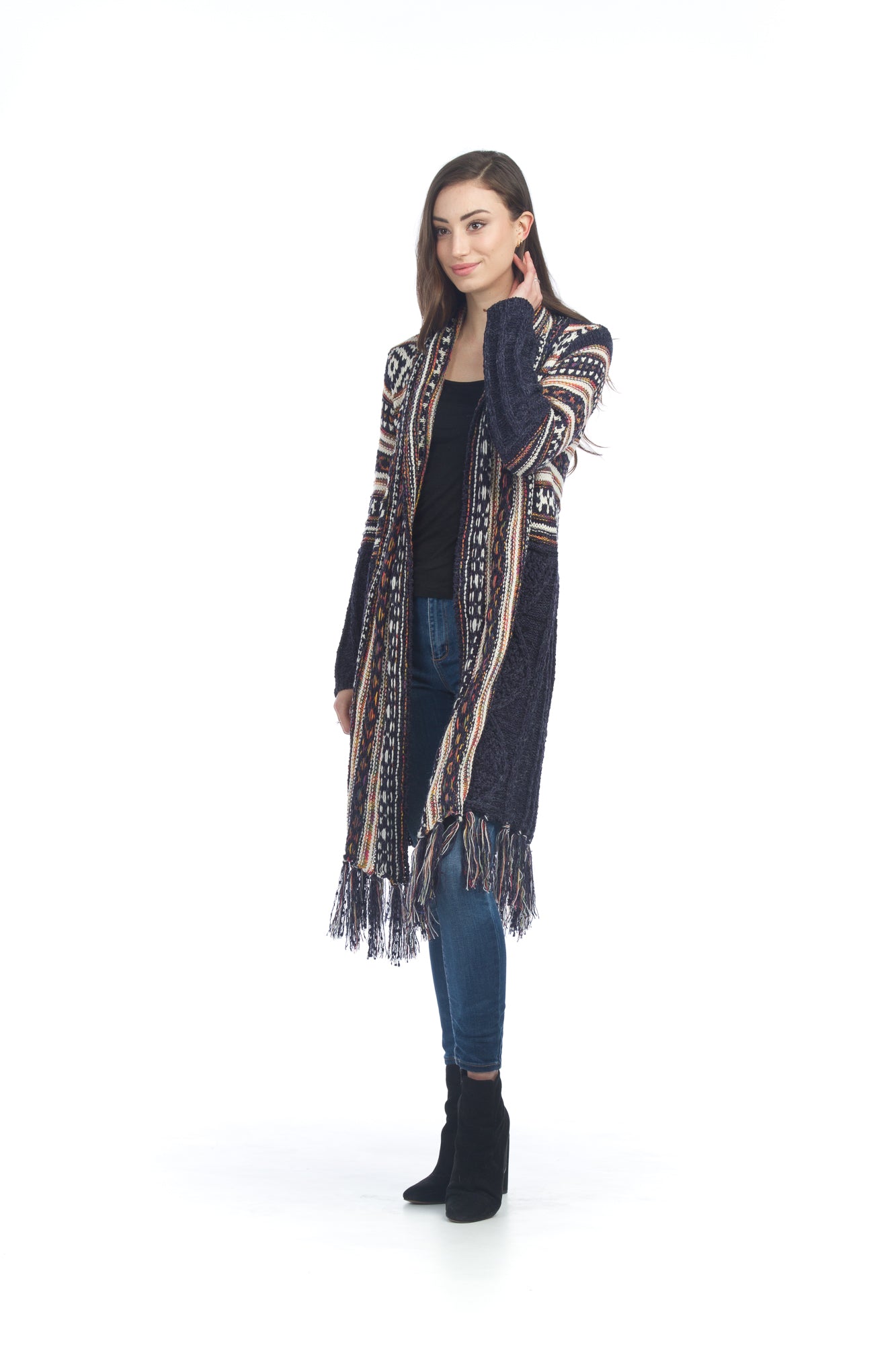 NAVY Global Knit Cardigan with Tassel Fringe
