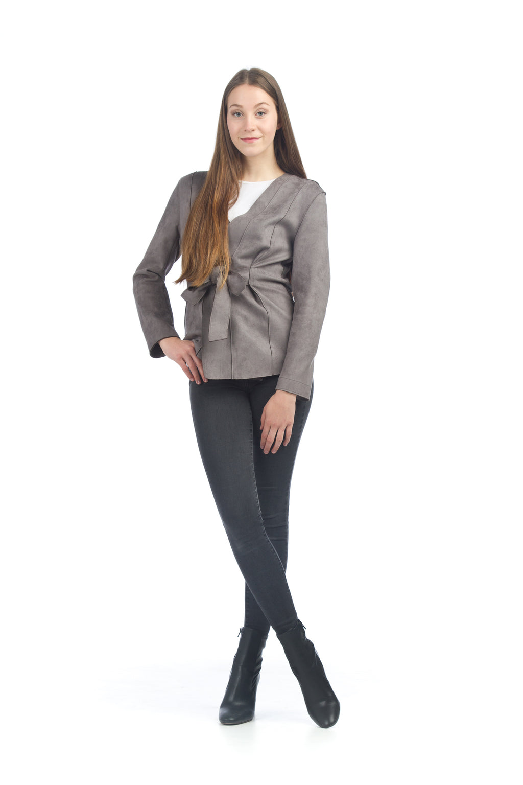 grey Suede Blazer with Tie