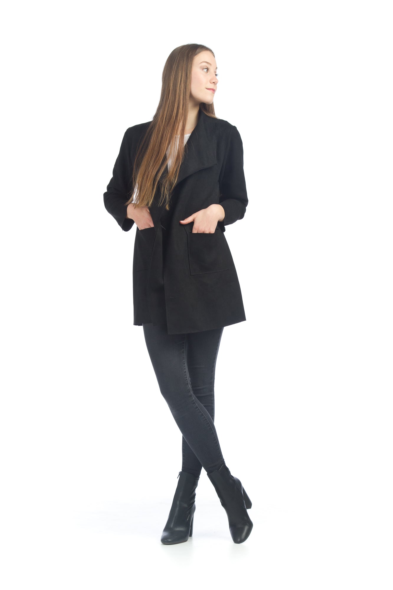 Navy Suede Drape Jacket with Pockets
