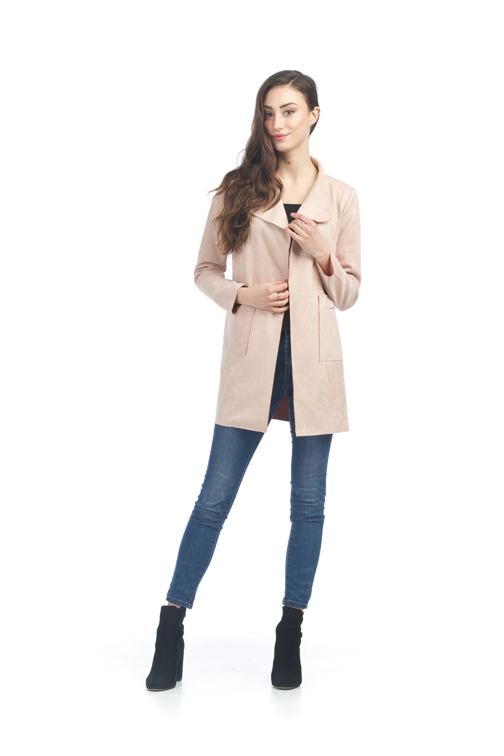 Navy Suede Drape Jacket with Pockets