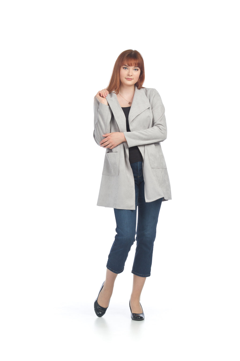Black Suede Drape Jacket with Pockets