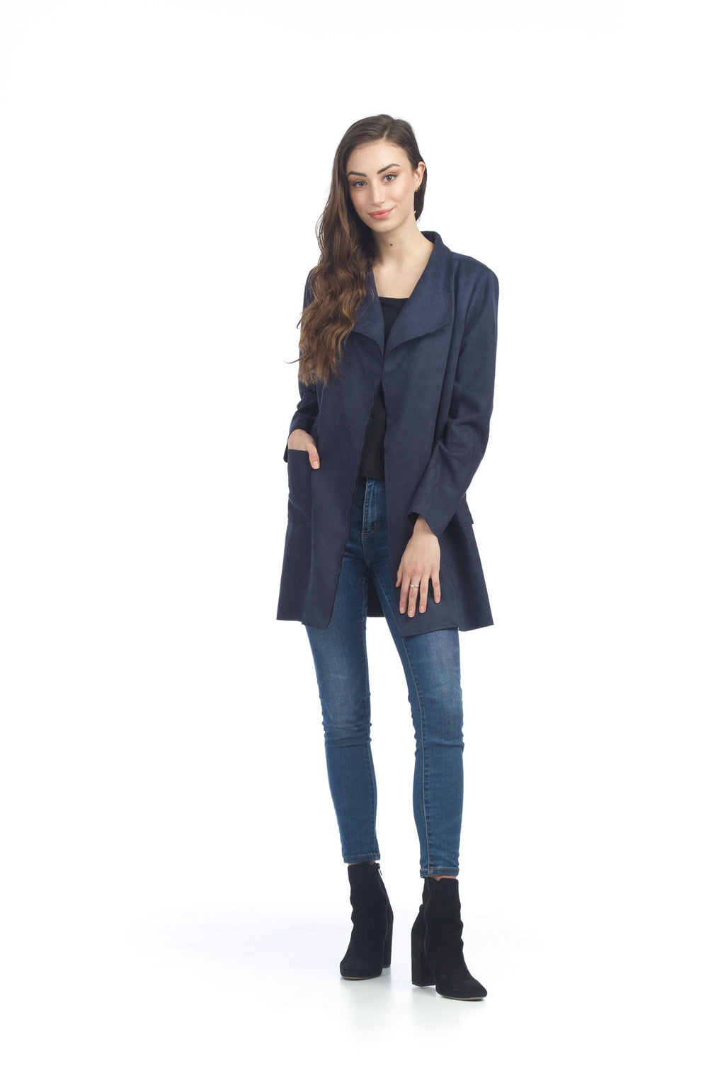 Black Suede Drape Jacket with Pockets