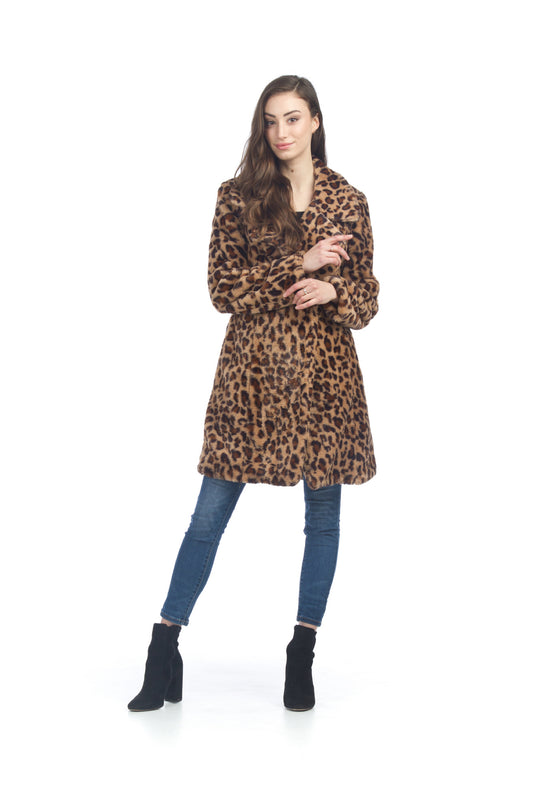 BEIGE Leopard Fur Coat with Pockets