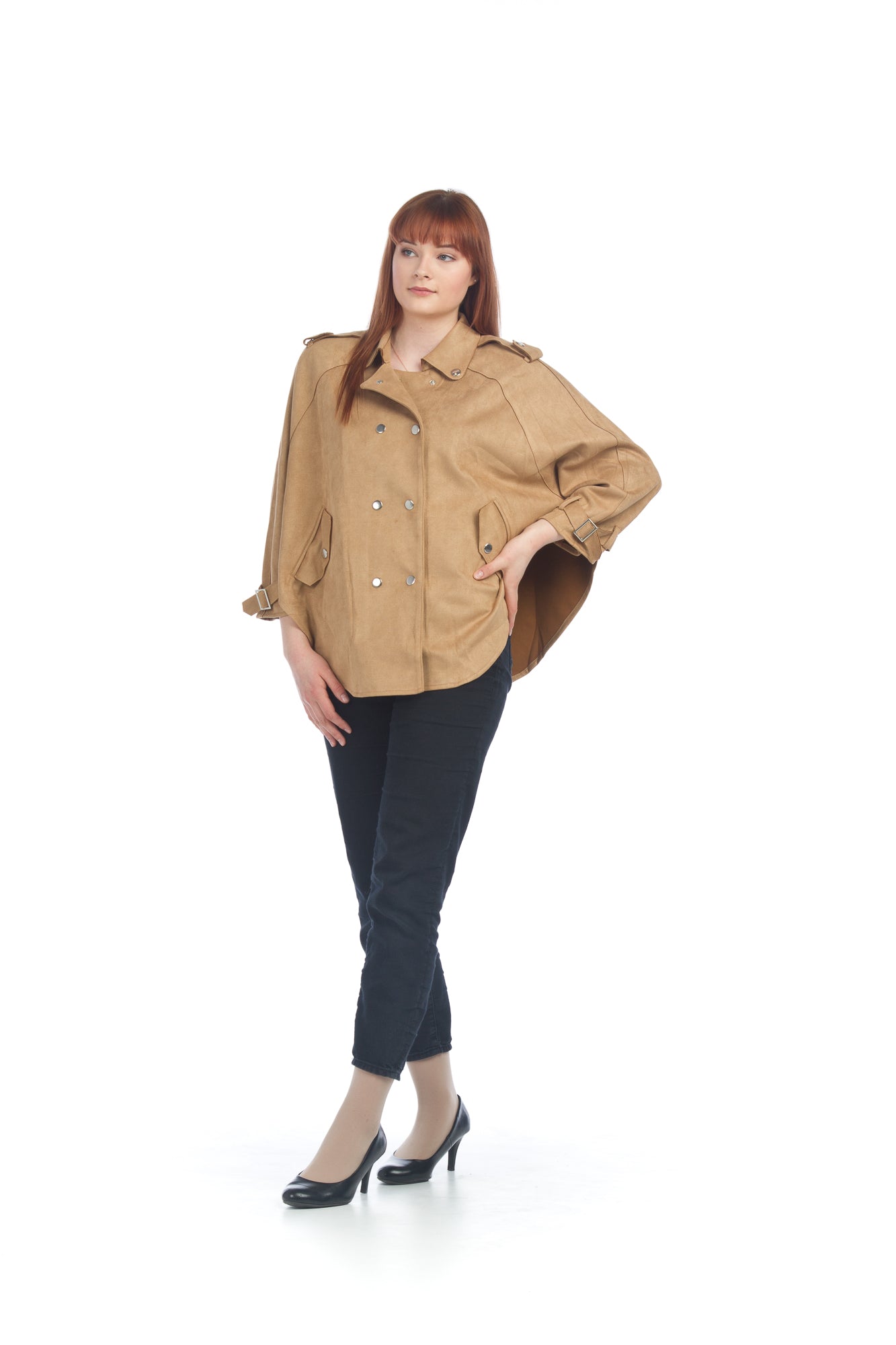 CAMEL Micro Suede Poncho with Pockets