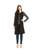 Black Crepe Collarless Open Long Vest