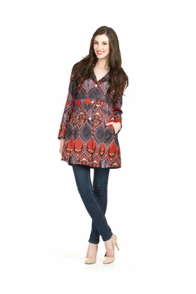 orange Multi Print Lace Detail Coat