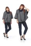 grey Ribbed Zip Neck Poncho Jacket
