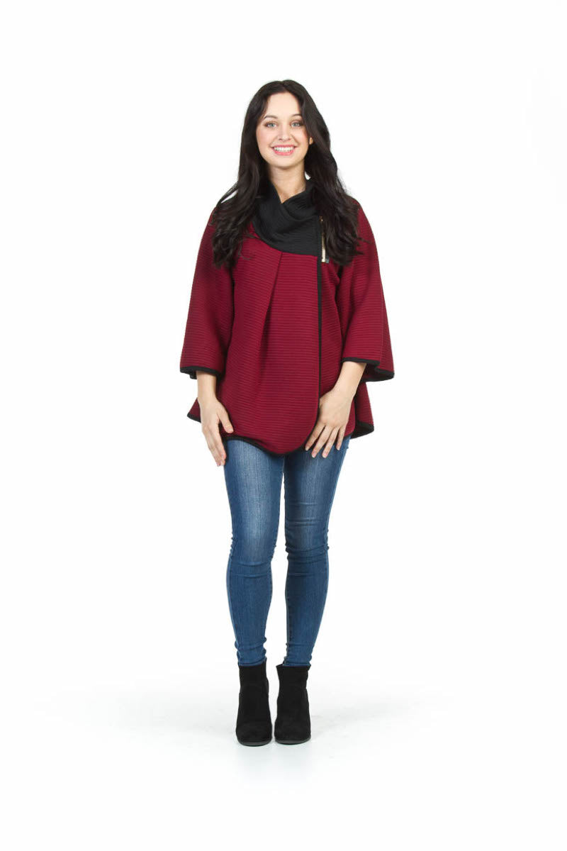 Black Ribbed Zip Neck Poncho Jacket