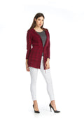 WINE Plaid Knit Hooded Jacket with Drawstring Waist