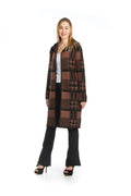 rust Plaid Knit Hooded Jacket with Pockets