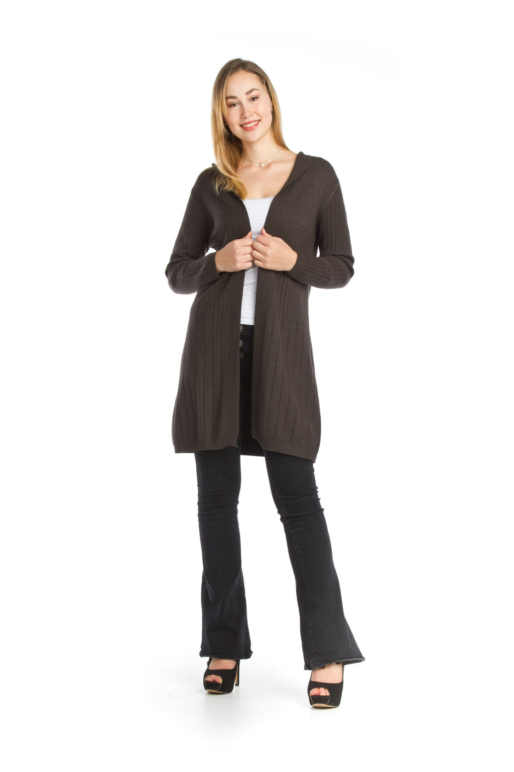 WHITE Ribbed Hooded Sweater Jacket