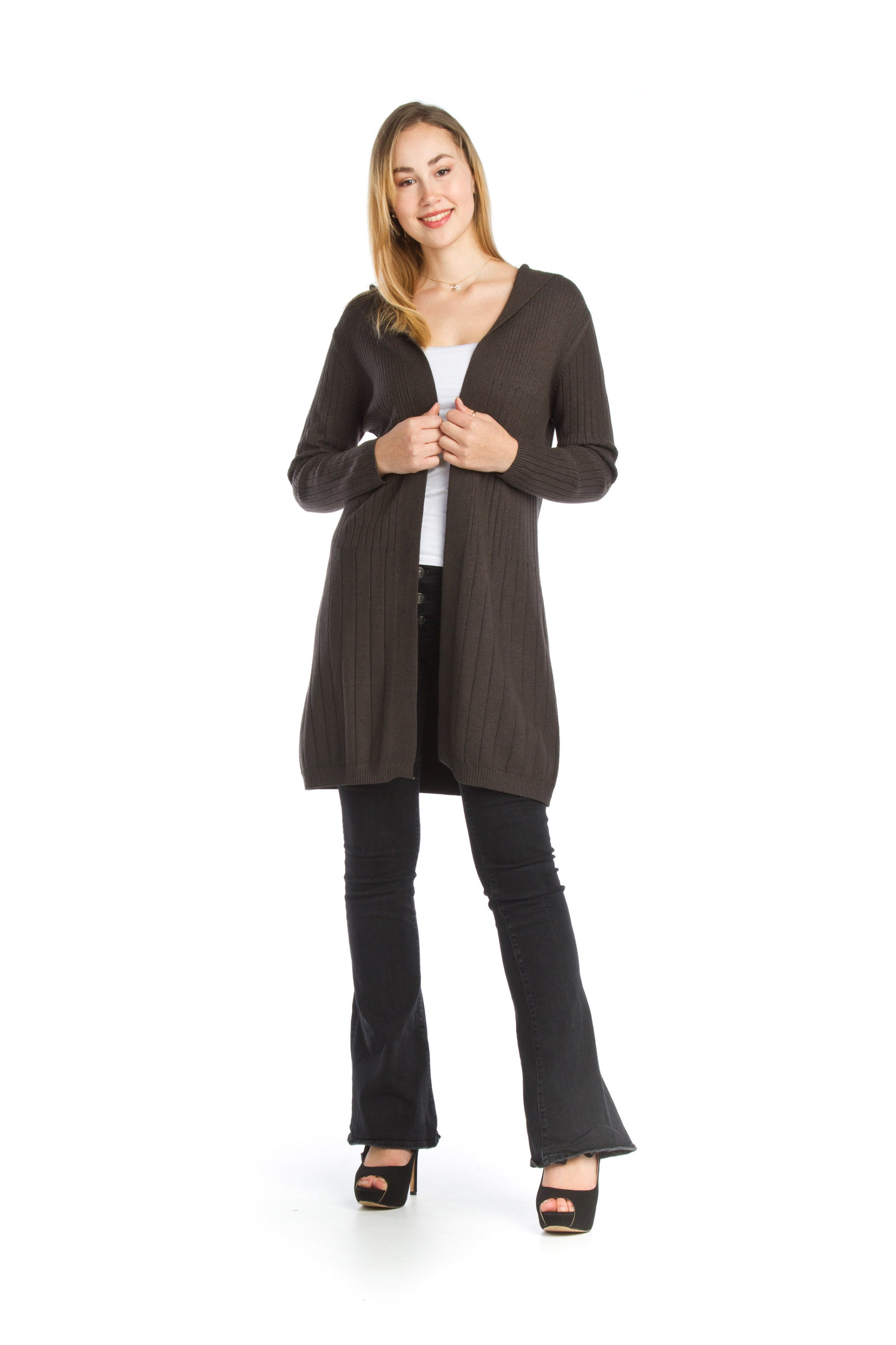 WHITE Ribbed Hooded Sweater Jacket