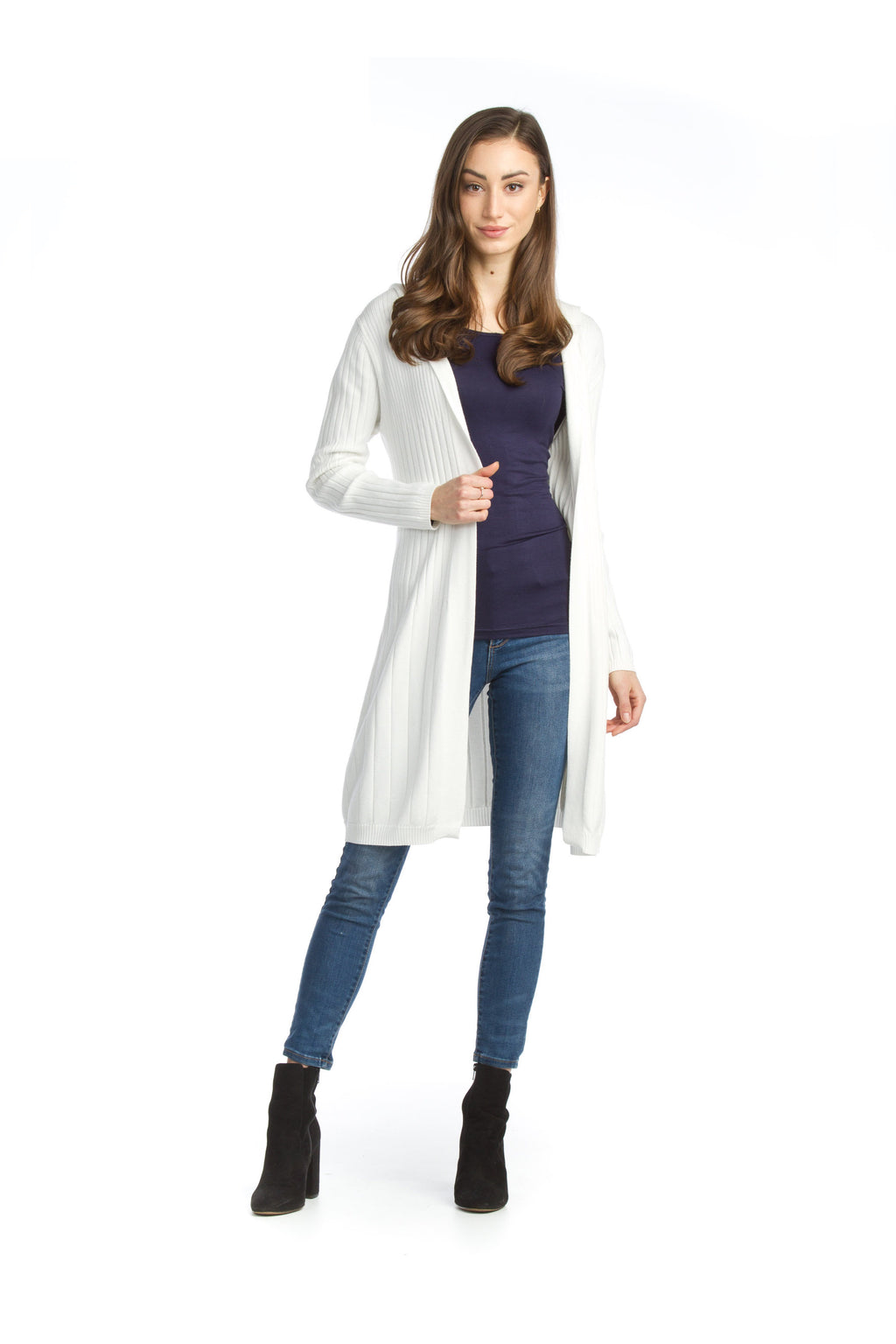 WHITE Ribbed Hooded Sweater Jacket