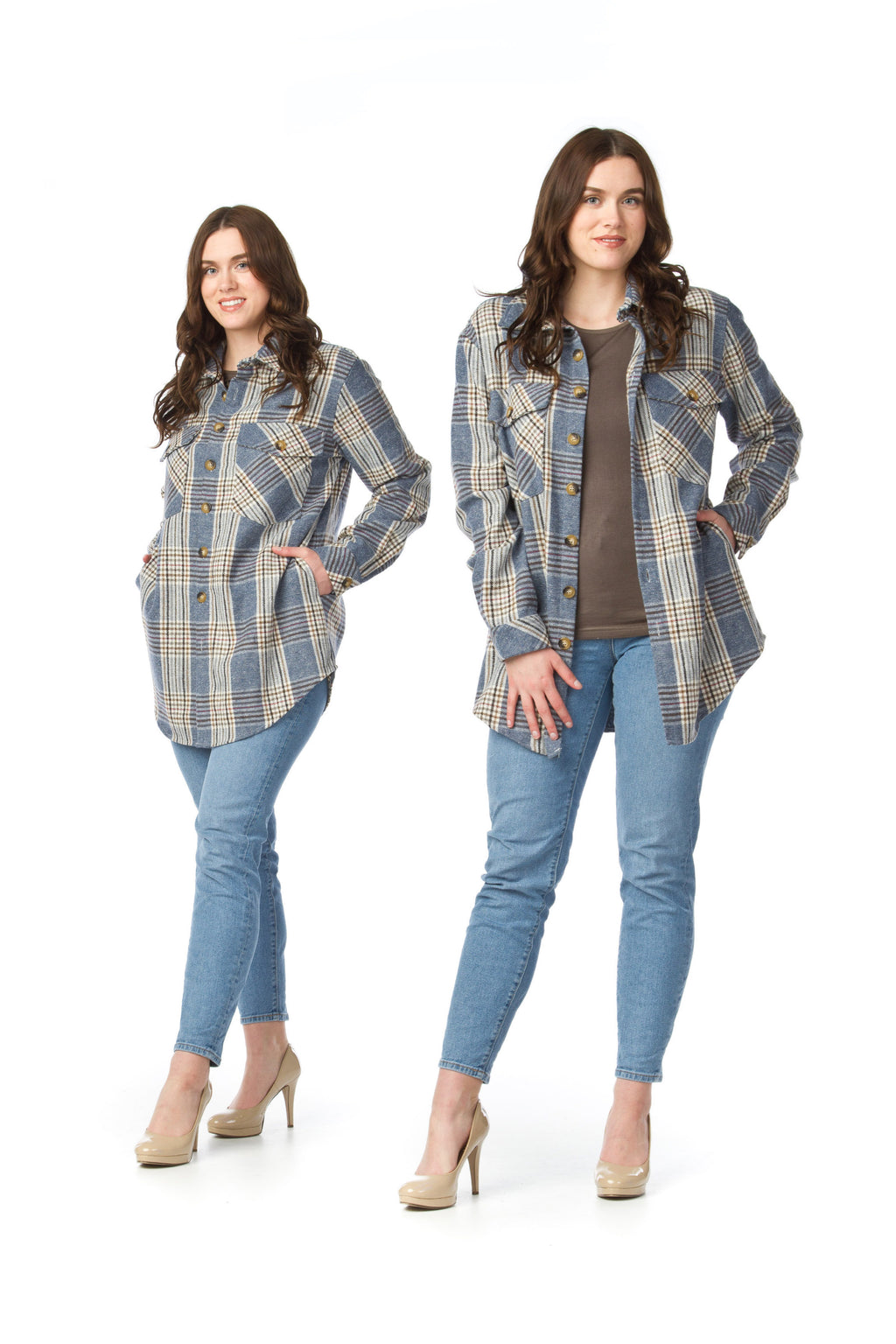 Dark Blue Denim Plaid Shacket