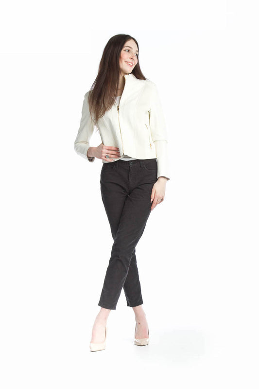 WHITE Faux Leather Jacket with Ribbing Detail