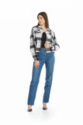 BLACK/WHITE Plaid Cropped Utility Jacket with Patch Pockets
