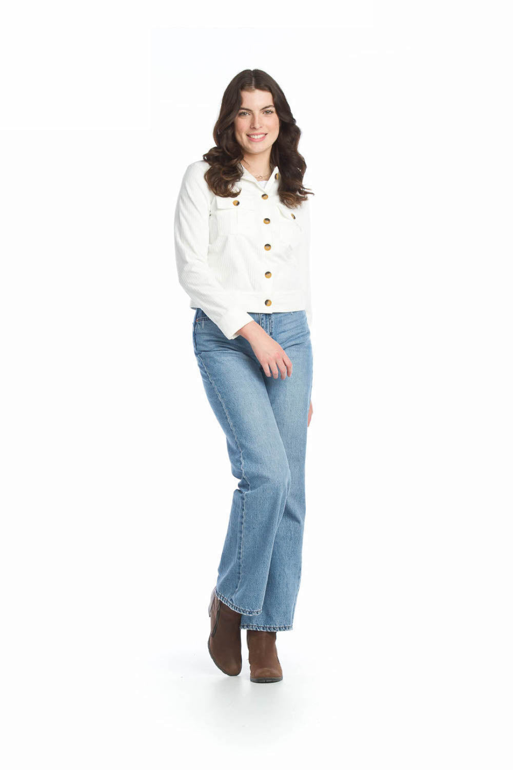 WHITE Corduroy Cropped Button Up Jacket