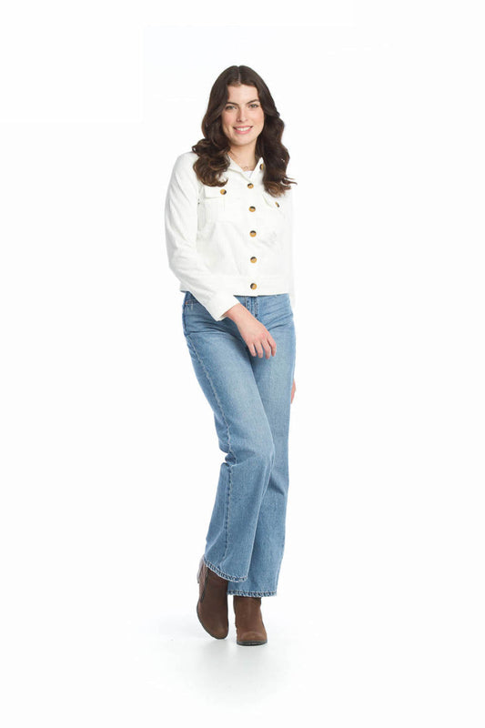 WHITE Corduroy Cropped Button Up Jacket
