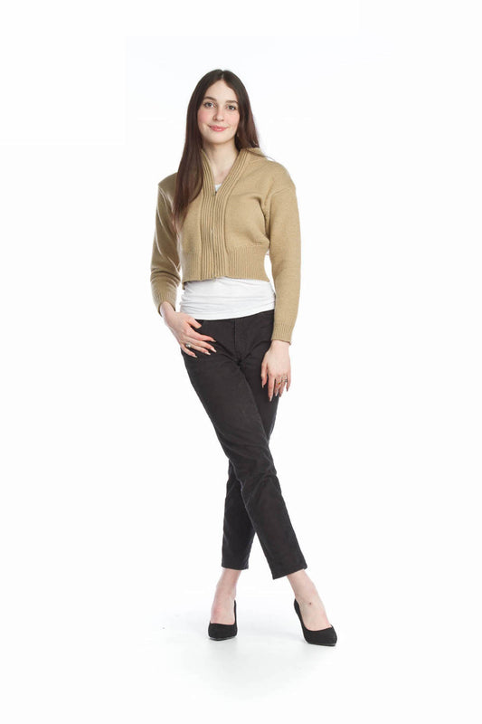 TAUPE Zip Cropped Jacket with Ribbing Detail