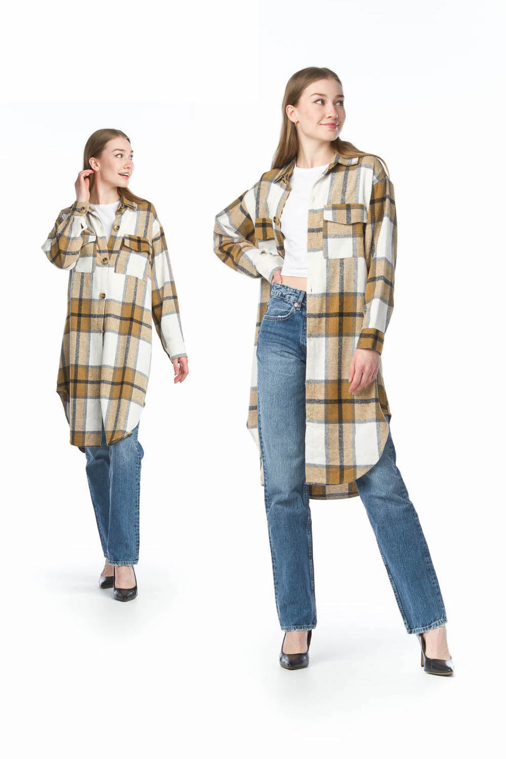 Brown Plaid Long Shacket