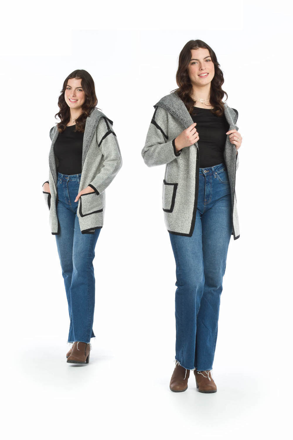 LIGHT GREY Heathered Hooded Cardigan with Pockets